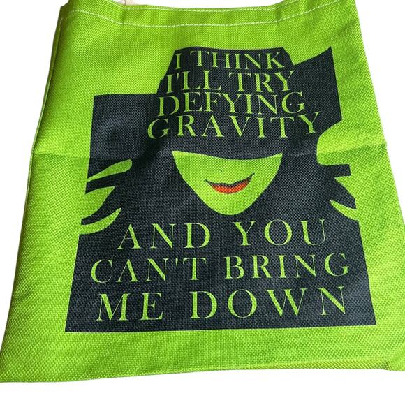 Wicked "I Think I'll Try Defying Gravity" Logo Tote Bag Green Witch Elphaba - Picture 2 of 8